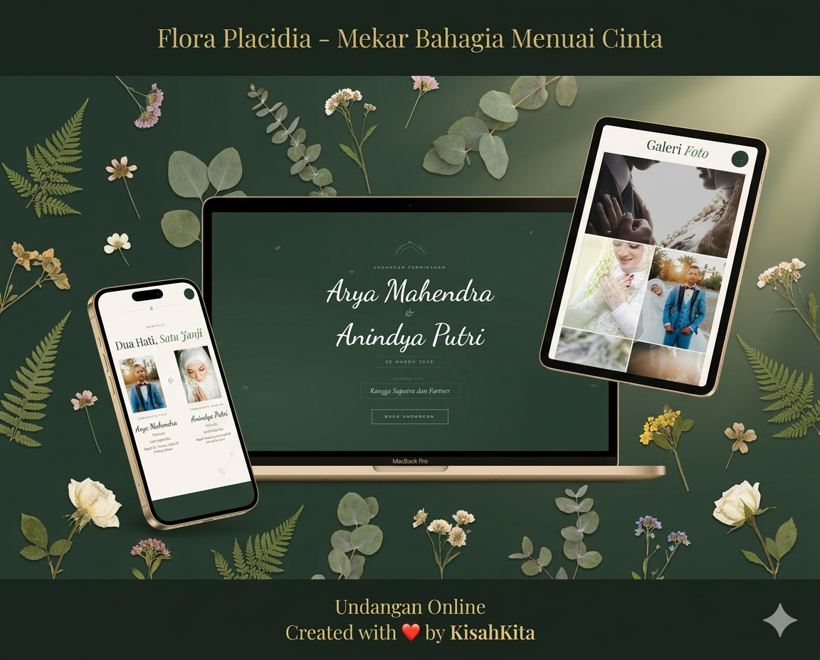 Tema undangan nikah Flora Placidia - Mekar Bahagia Menuai Cinta
